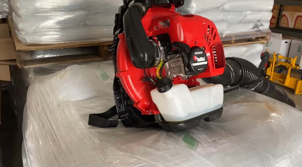 There is a Troy-Bilt Backpack Leaf Blower in the garage