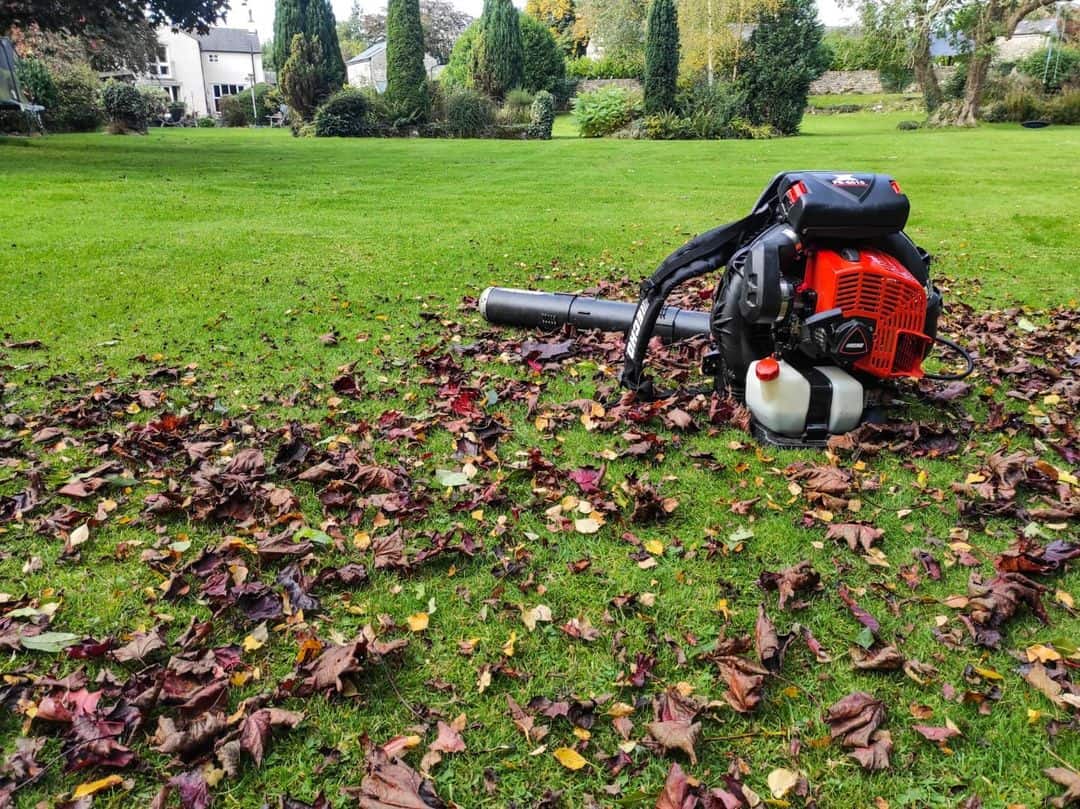 Echo Backpack Leaf Blower lies on the grass