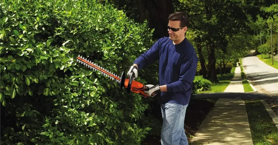 man trimming the bushes
