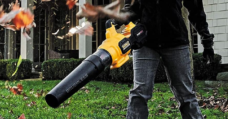 man using a leaf blower