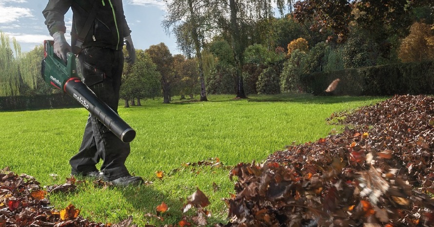 Man Clean Yard By Blower